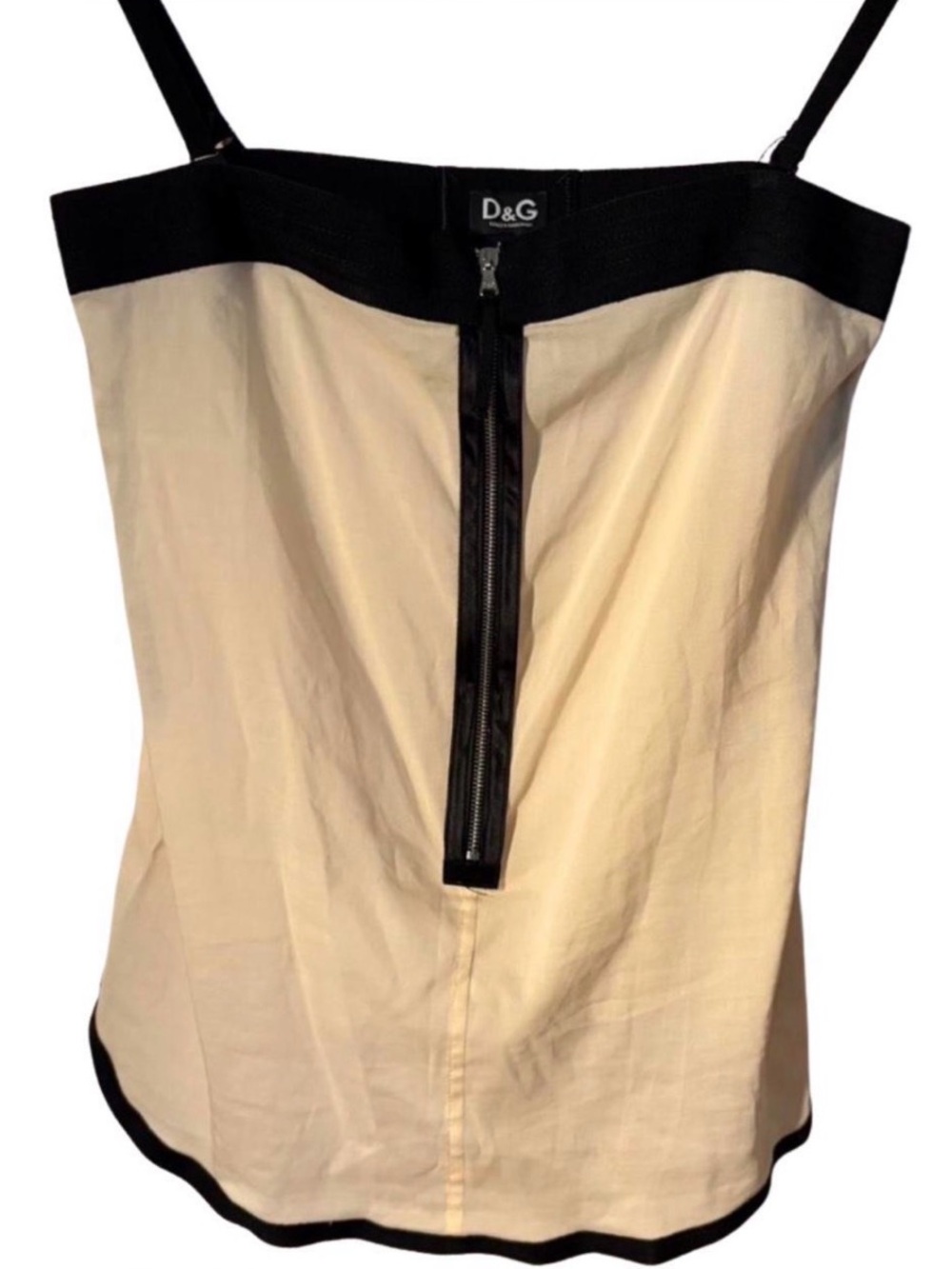 D&G Cream Body with Black Trim Zip-Front Camisole